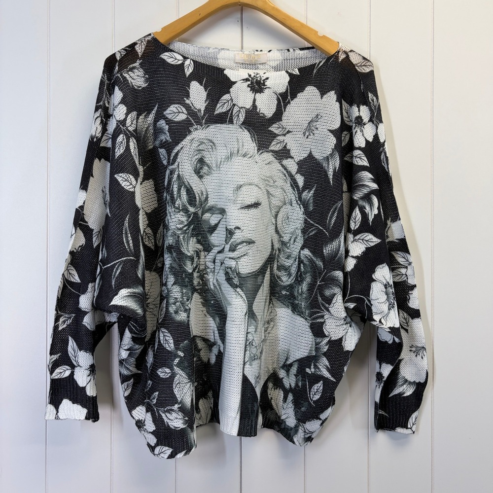 Loowie Marilyn Monroe Semi-Sheer Sweater Top Women OS Old Hollywood Glam Italy